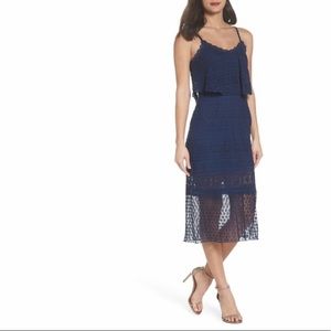 Brand New Ellie Lace Flounce Midi Lace Dress Blue
